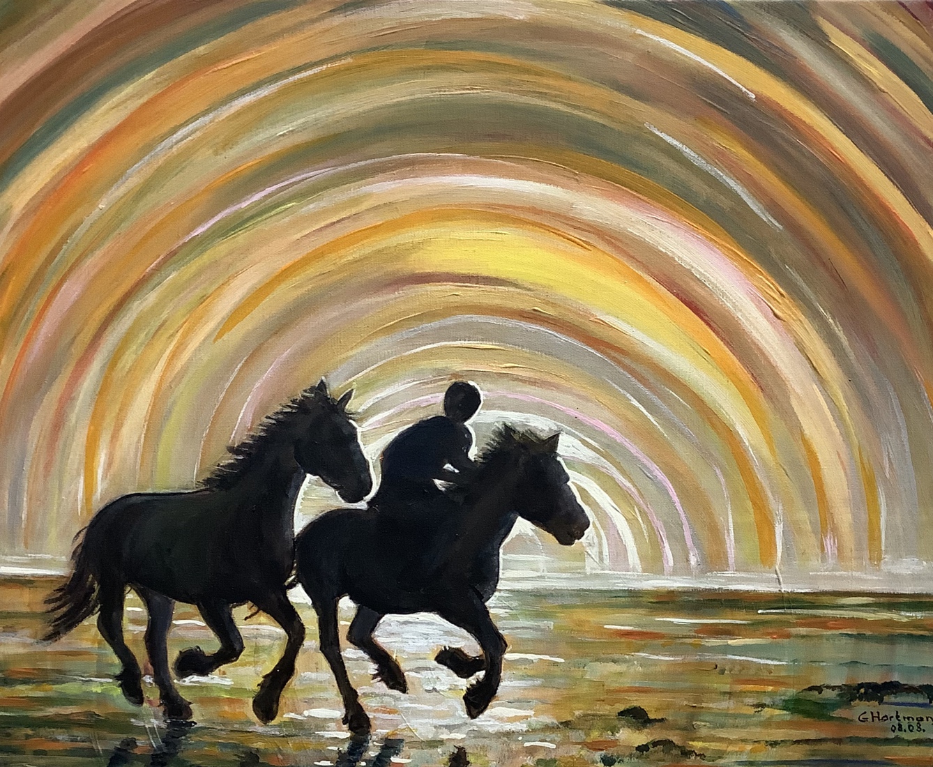 Paarden aan t strand