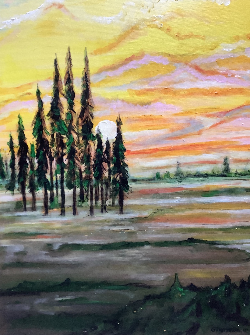 Naaldbomen in de ochtendnevel