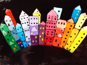 Een aantal schilderijen waar of  