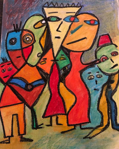 tekeningen met aquarel, oliekrijt en pastel op papier