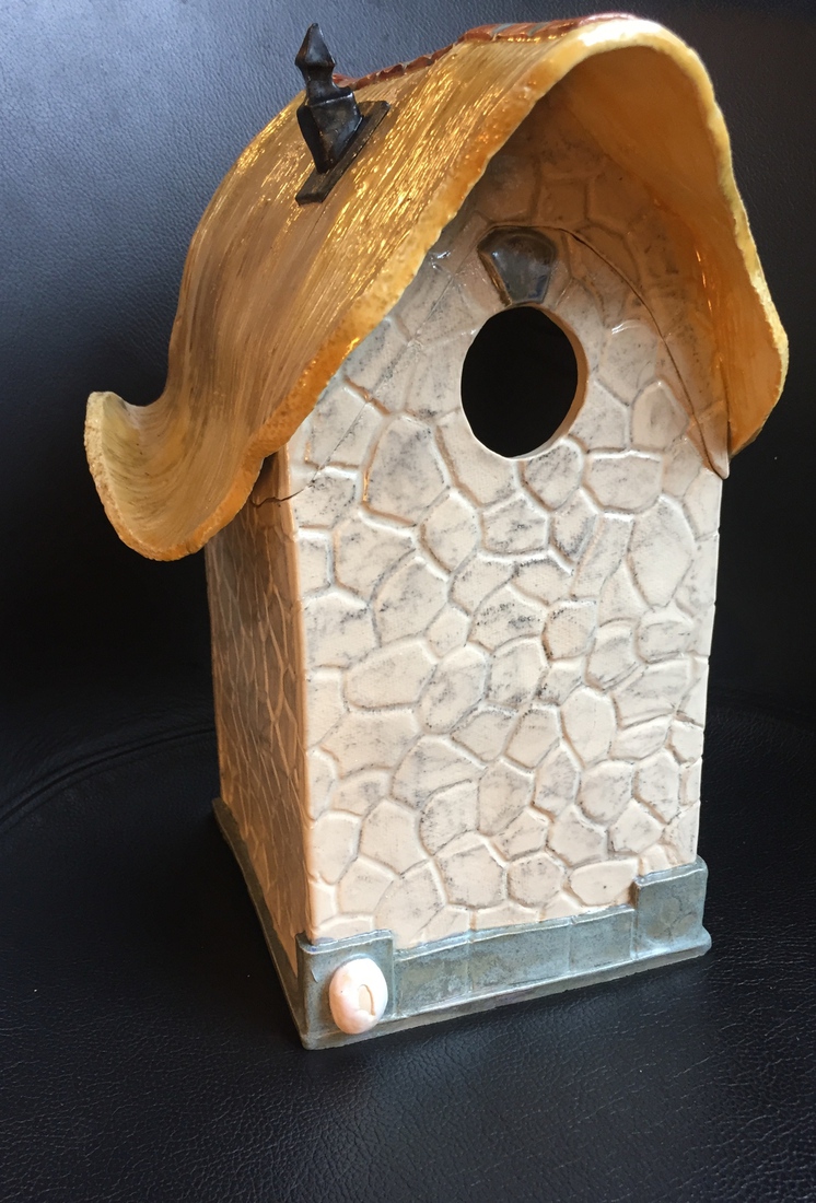 Vogelhuis voor de koolmees, met afneembaar dak (steengoed)