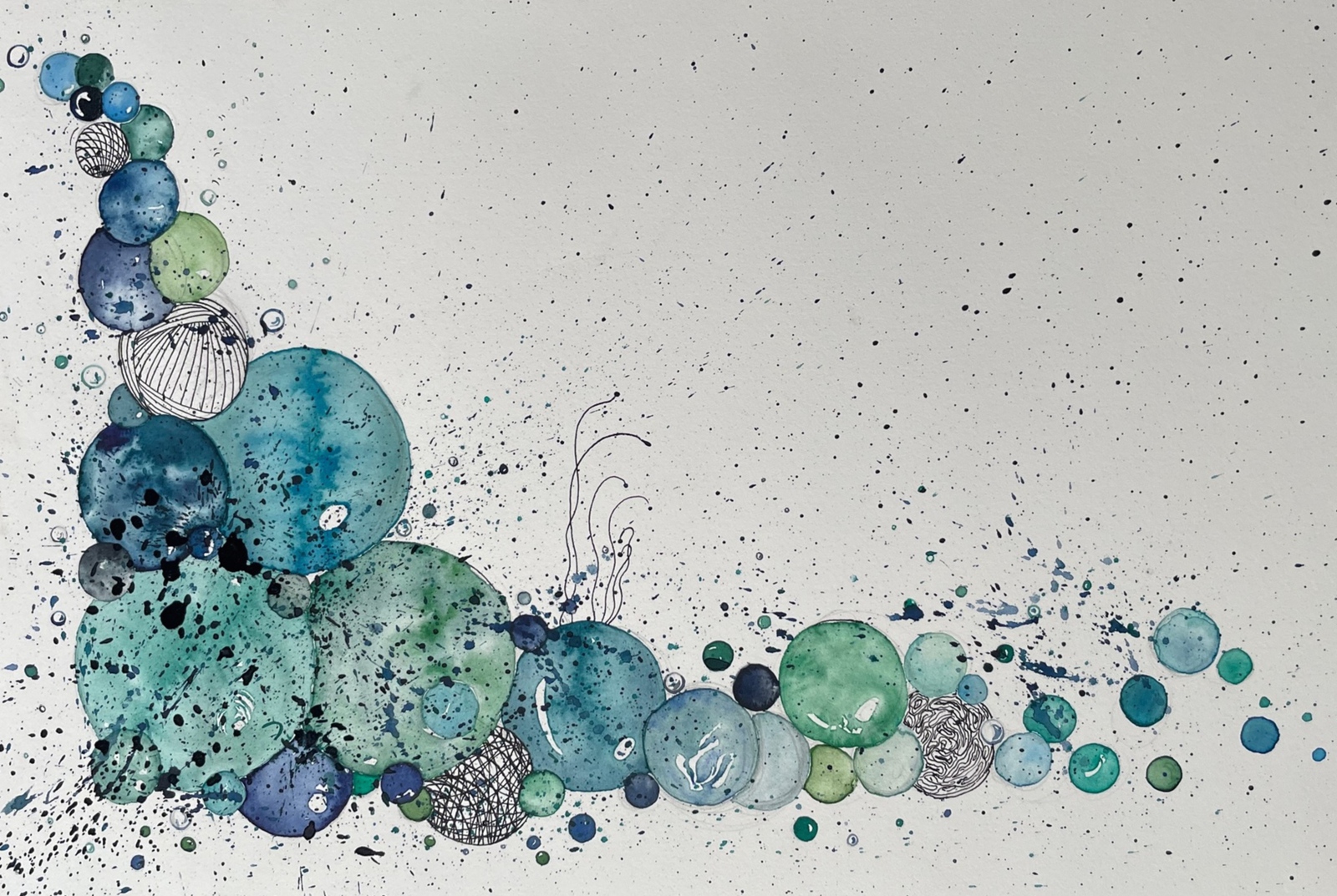 Bellen en bubbels in blauw