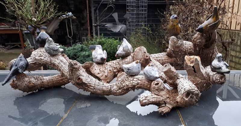 Vogeltjes op bamboewortel