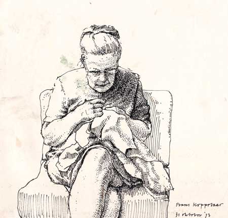 Mother embroidering