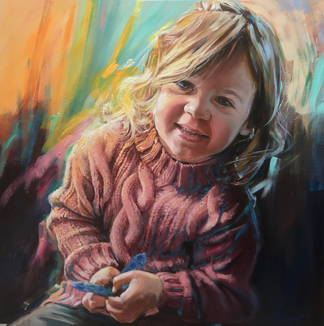 Kinderportret, 80 x 80 cm, olieverf