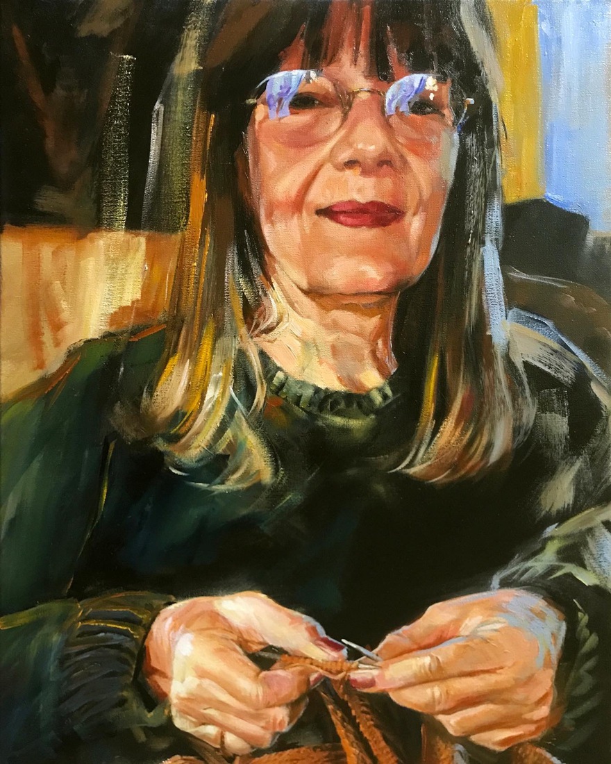 Portrait knitting lady