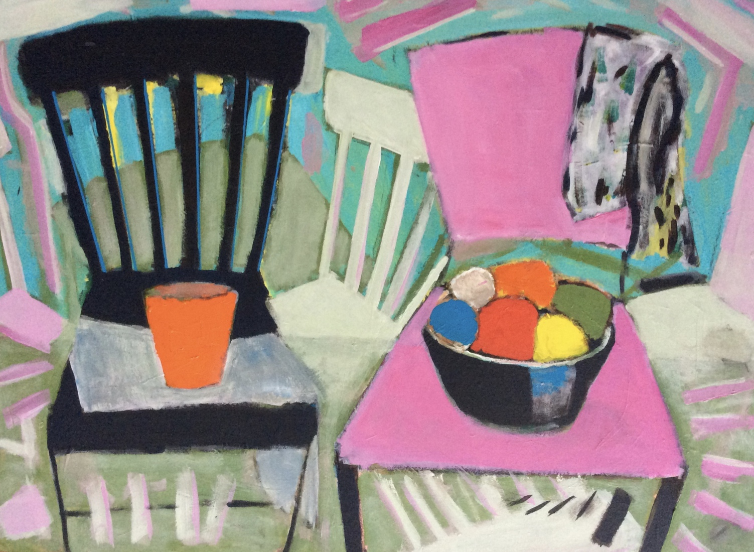 stoel met fruitschaal