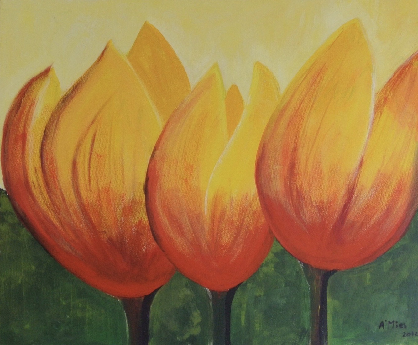 Drie oranje tulpen