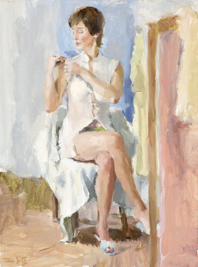 Vrouw met kamerscherm