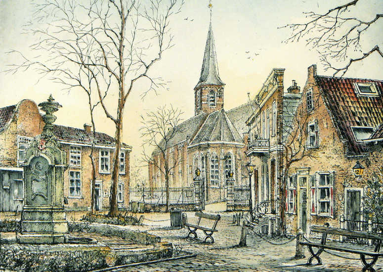 wassenaar-kerk en plein in kleur