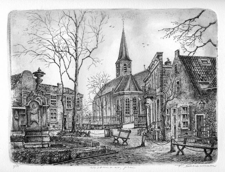 wassenaar-kerk en plein-zwart/wit