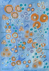 Dreamgarden is een serie schilderijen op mix media papier en laat abstracte kleurrijke bloemen zien.