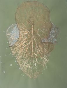 Recent werk, tekeningen met plantaardig materiaal, mixed media