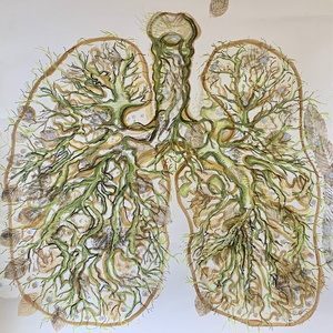 Tekeningen en mixed media op papier met natuurlijk materiaal 