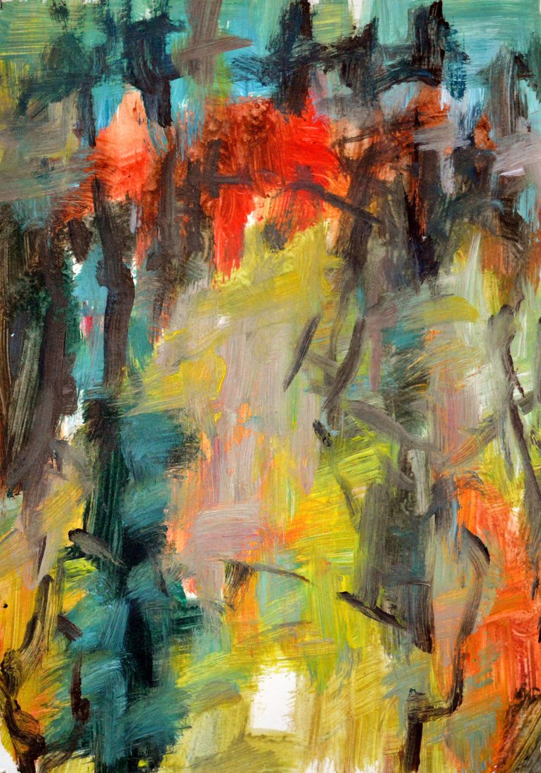 Gele weg in het bos - abstract