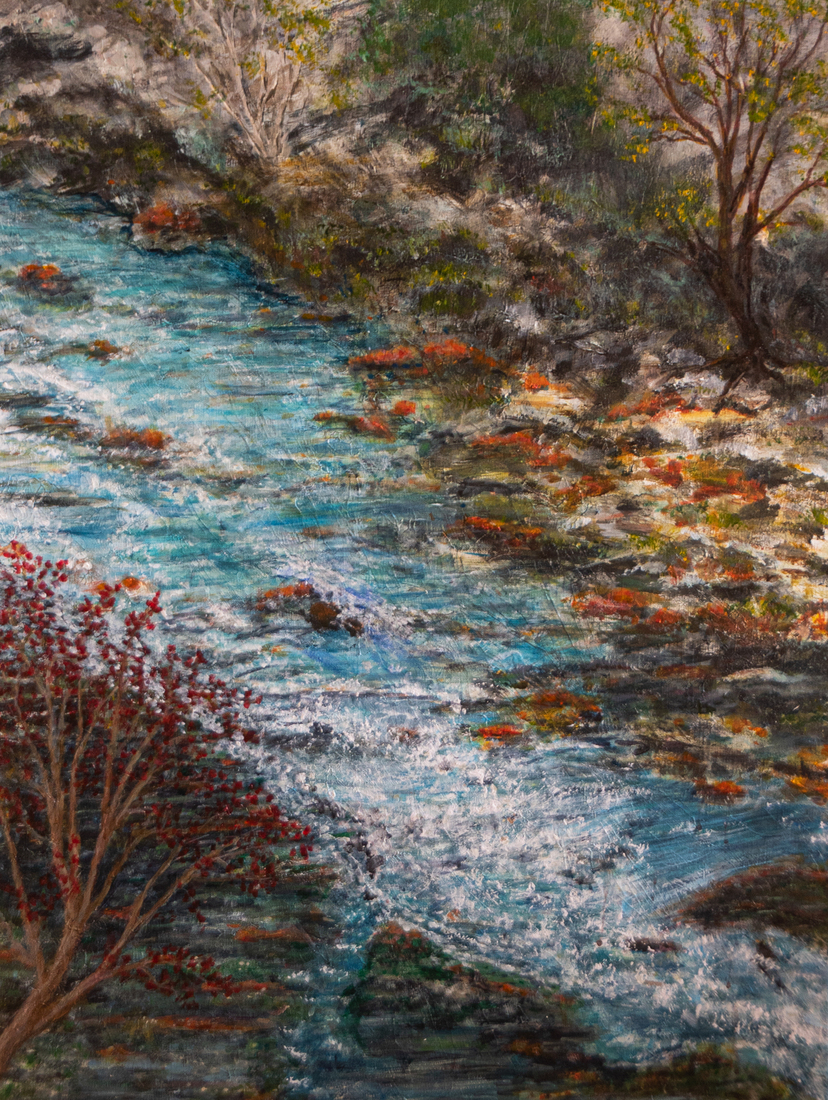 Oranje stenen in de rivier