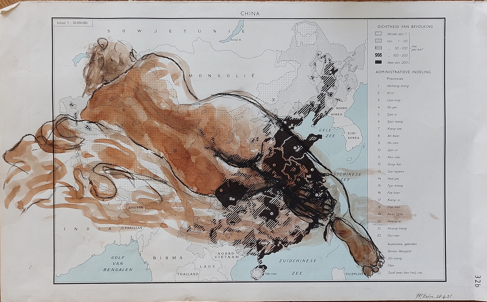Liggend naakt op atlaskaart