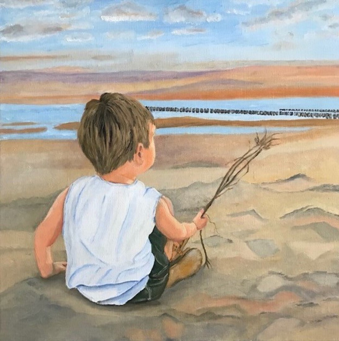 Thijmen op het strand van Westkapelle.