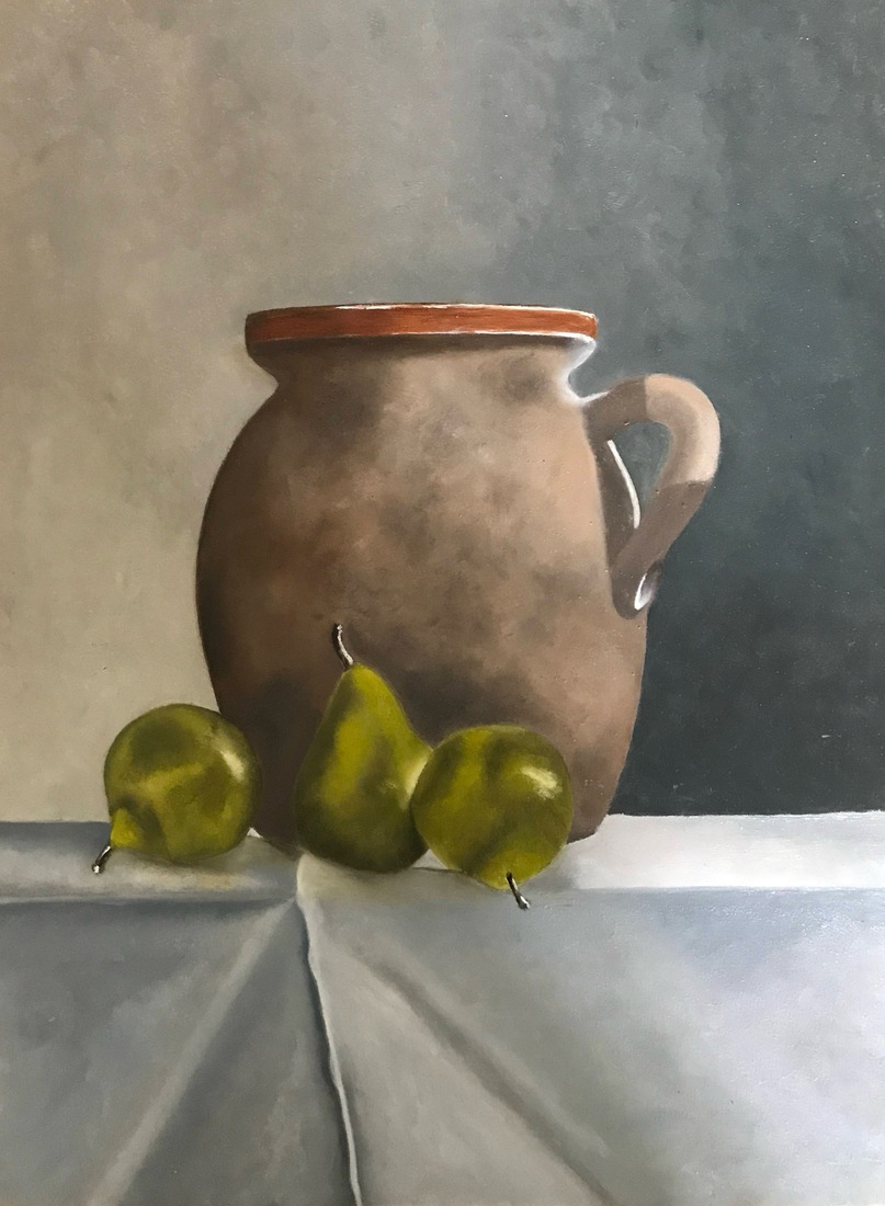 Aardewerken kruik met peren 