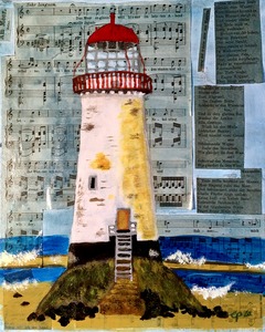 Vuurtorens, mixed media, acryl 30x24