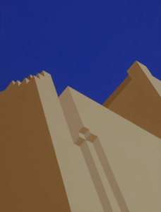 Naar aanleiding van een foto van een Nubia-huis in El Gouna (Egypte) is dit abstracte schilderij gemaakt.  Materiaal: acryl op linnen. Afmetingen: 30 bij 40 cm, afgewerkt in een houten baklijst. Jaartal:2003.