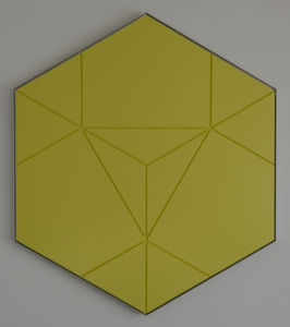 De 25 hexagonen hebben een aflopend kleurenpalet, van wit naar lichtgeel. De gefreesde lijnen vormen een geometrisch lijnenspel, in sommige gevallen met een optische illusie. Alle objecten hebben een planetennaam, de afmetingen zijn 102 bij 88 cm en ze zijn voorzien van een aluminium lijst. Kleur: Retro Vibe, zijdeglans op waterbasis op 18 mm mdf. Serie is gemaakt in de jaren 2018 - 2020.