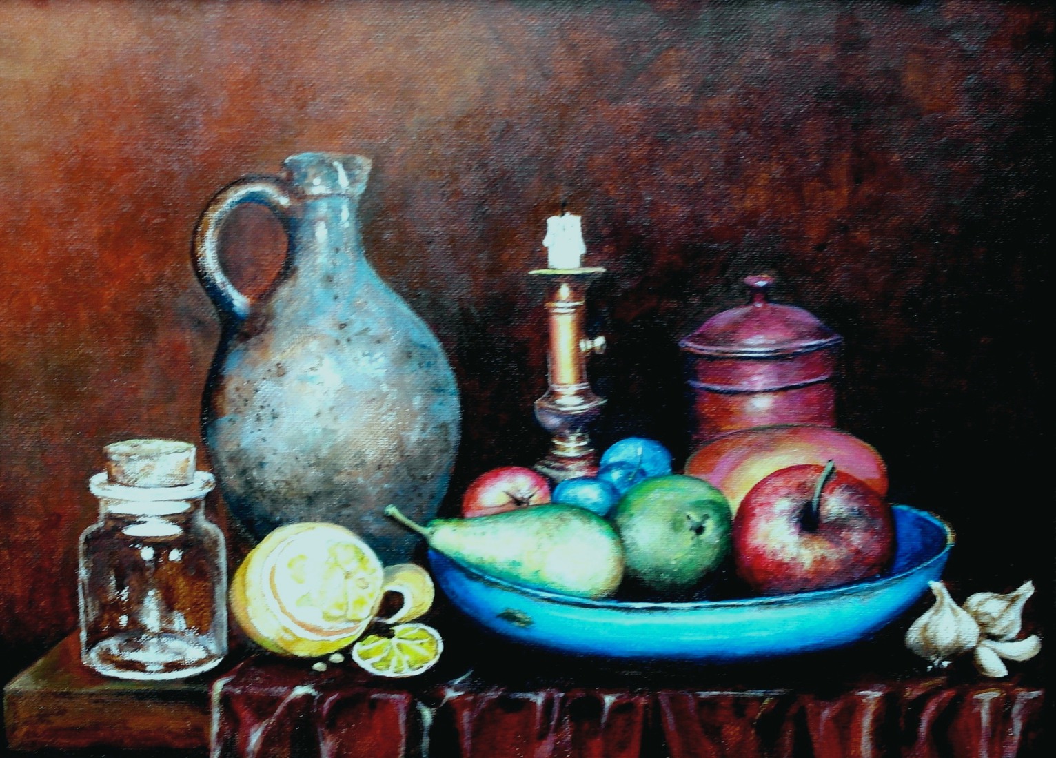 Stilleven met schuifkandelaar.