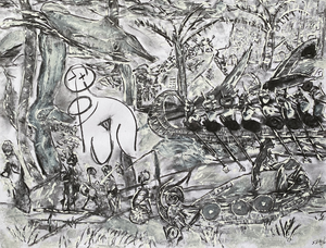 Houtskool tekeningen met acrylverf