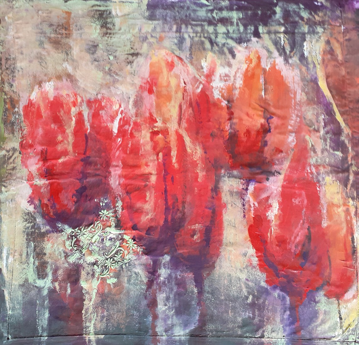 Tulpen 2 op oud kussensloop