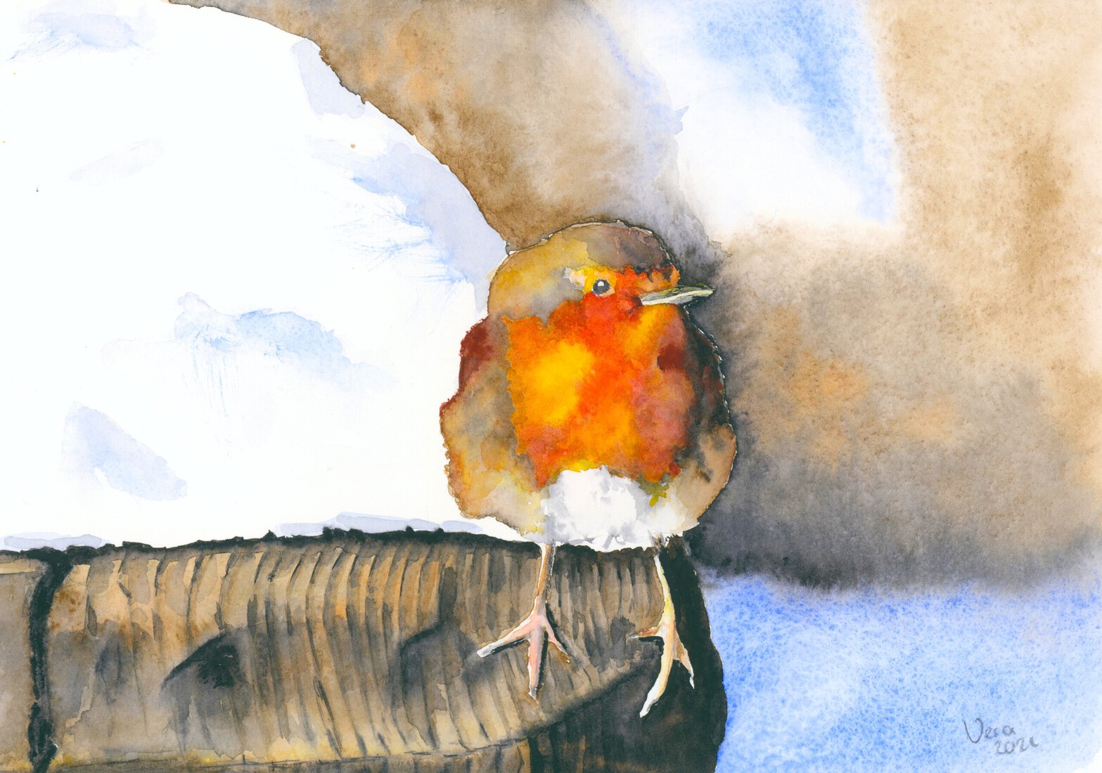 Sunning robin in the snow