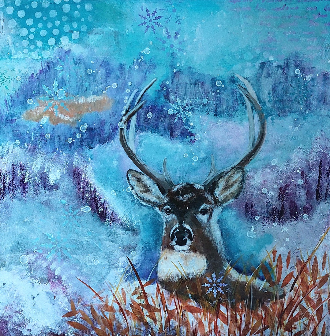 Hert in winterlandschap