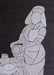 Werken gemaakt van dunne houten plaatjes en spijkers geïnspireerd door het speelgoed hamertje tik.