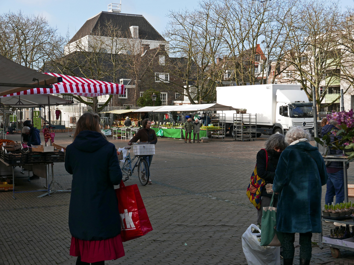 Op de planten- en bloemenmarkt van het Amstelveld, maandagochtend; foto Amsterdam / Mokum