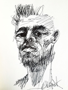 Sporadisch maak ik portretjes. Vaak snelle krabbels tijdens bijvoorbeeld een telefoongesprek.