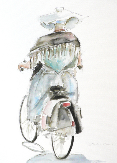 Zeeuwse vrouw op een fiets