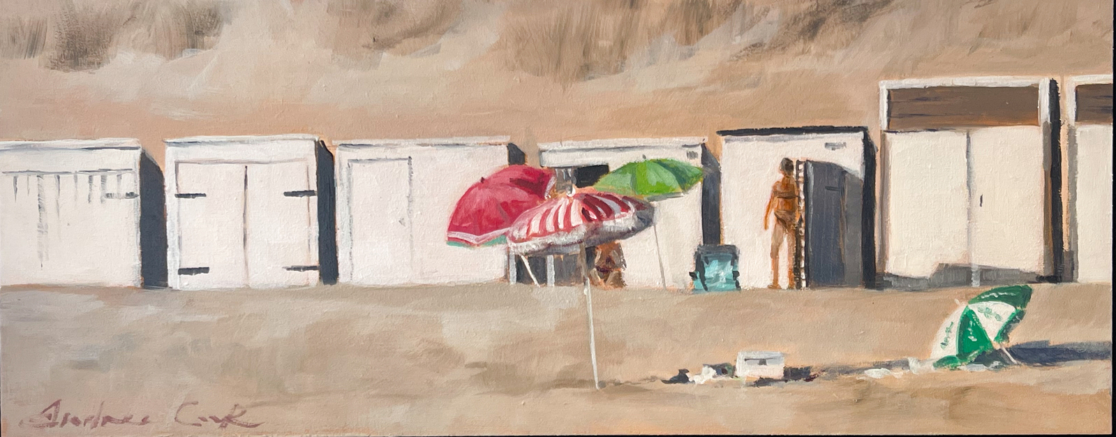 Parasols en strandhuisjes 