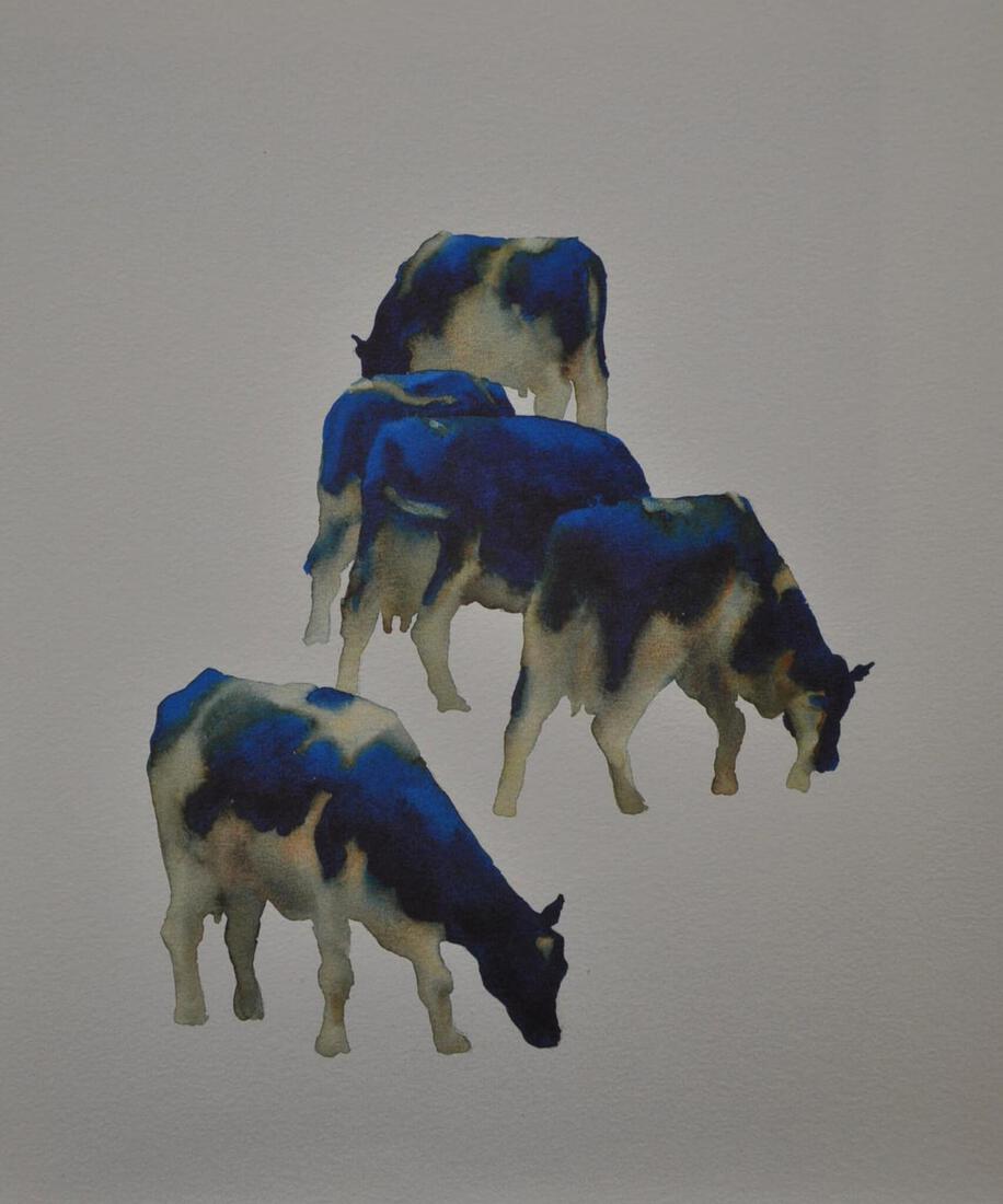 Compositie 5 blauwe koeien