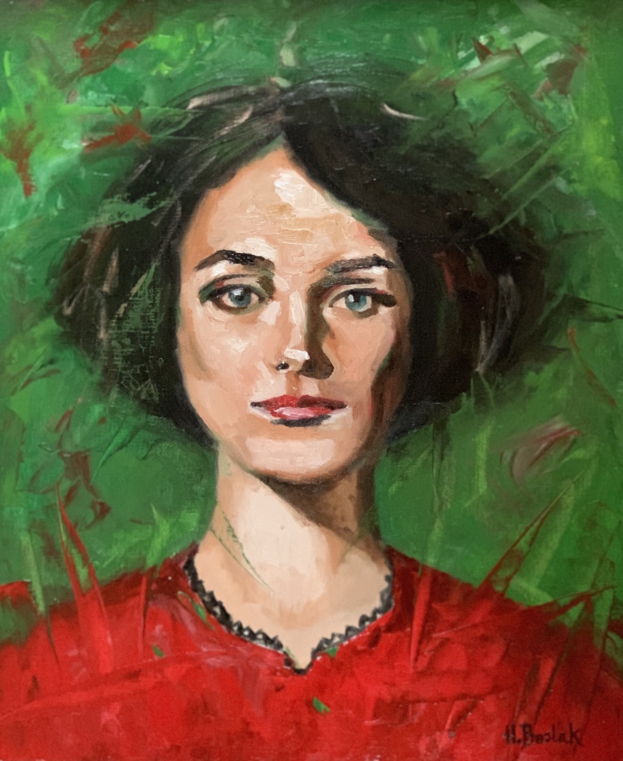 Dame in een rode jurk