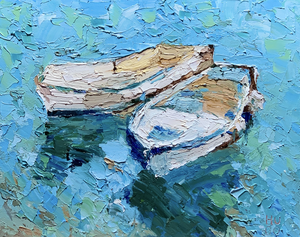 Bootjes geschilderd met kwast of paletmes en lekker dik in de verf.