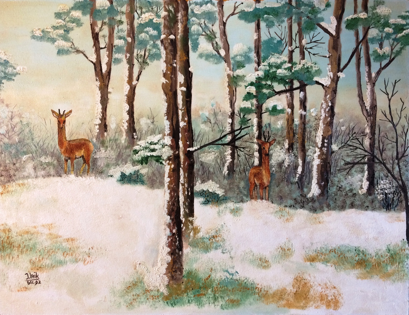 Reeën in winterbos