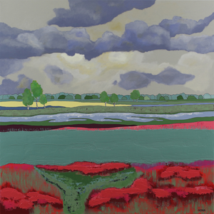 The landscapes made by Sophia are recognisable and made in a very distinctive way. Inspired by landscapes of her youth, her travels and her living environment Sophia is able to visualize landscapes in austere shapes and paint this on canvas in a playful way. Colors are brought together based on emotion.