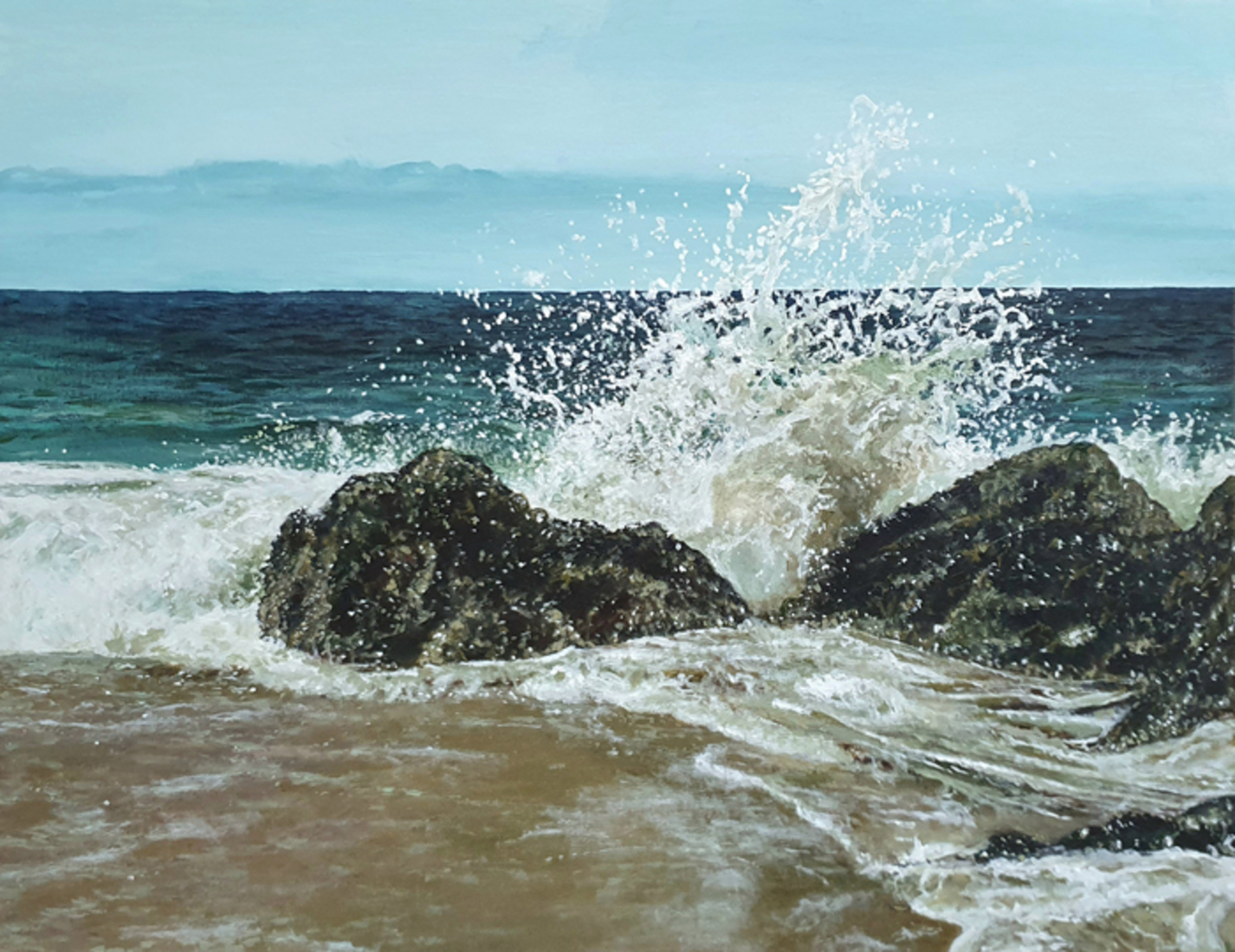 Water kust het land - acrylverf op papier