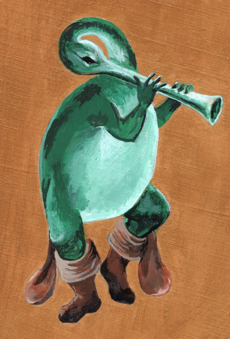 De fluitspeler geschilderd naar Jeroen Bosch