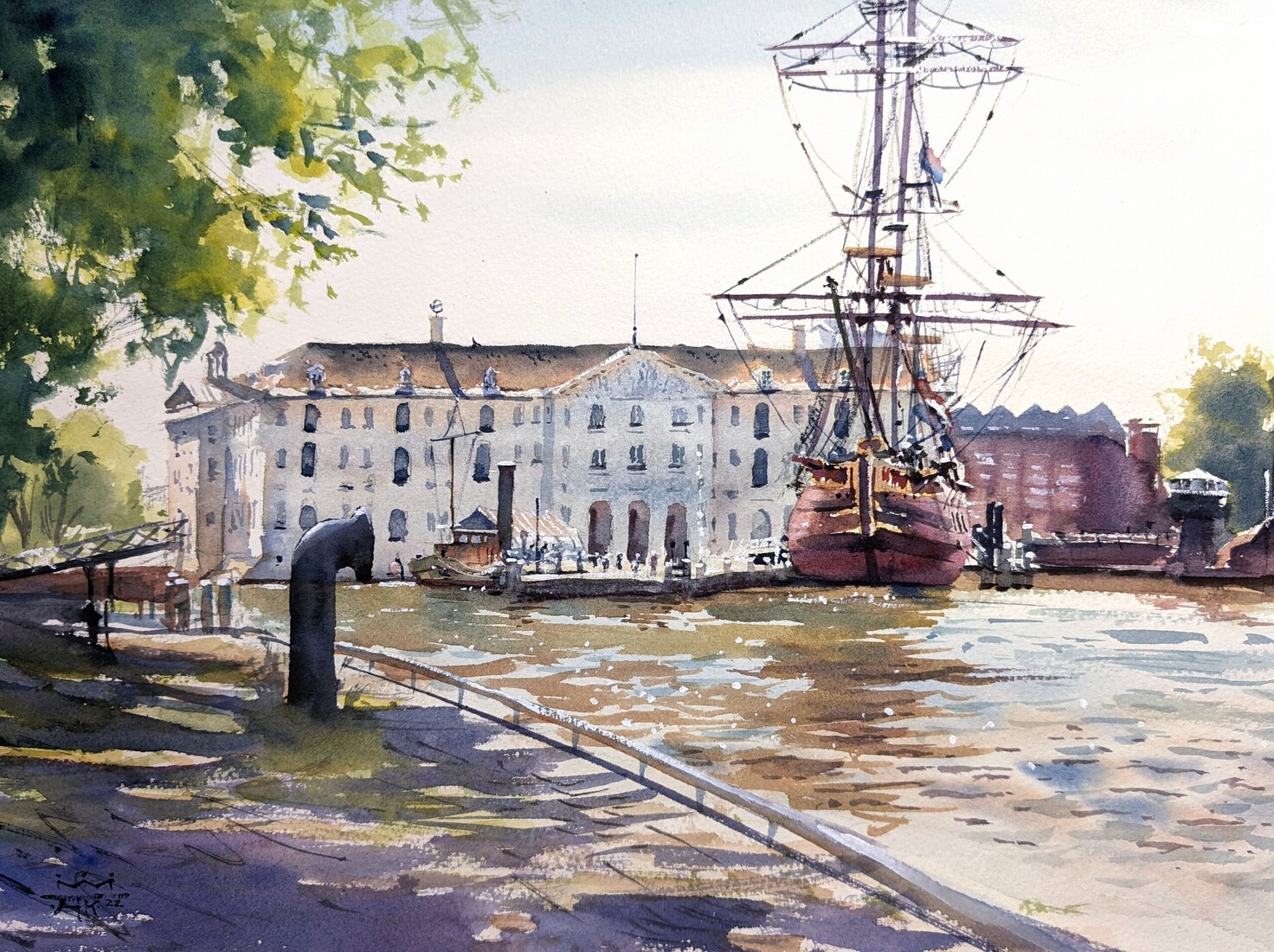 Het Scheepvaartmuseum van Amsterdam in Ochtendlicht (Plein Air)