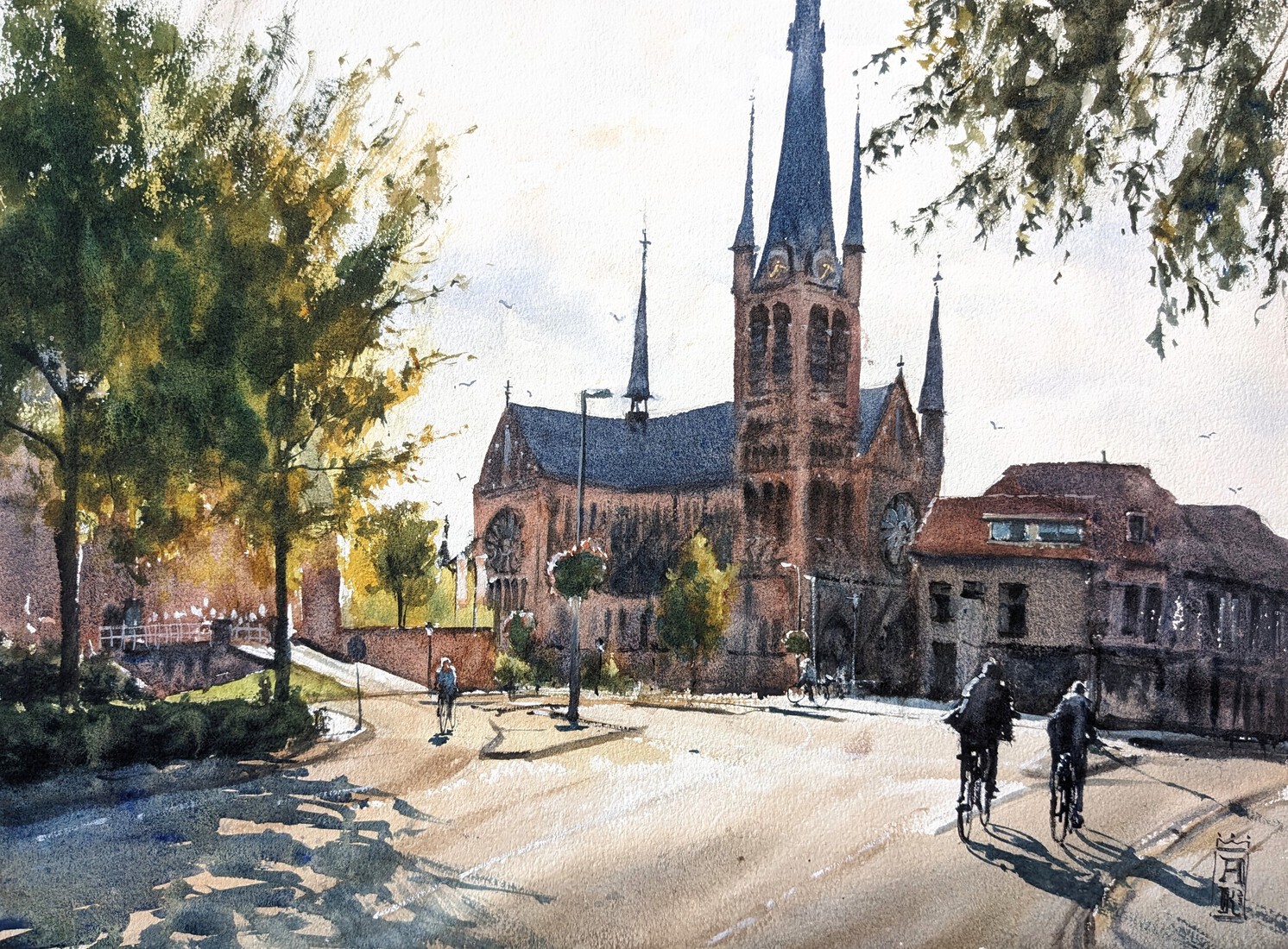 Kerk en Kasteel in Herfstzon
