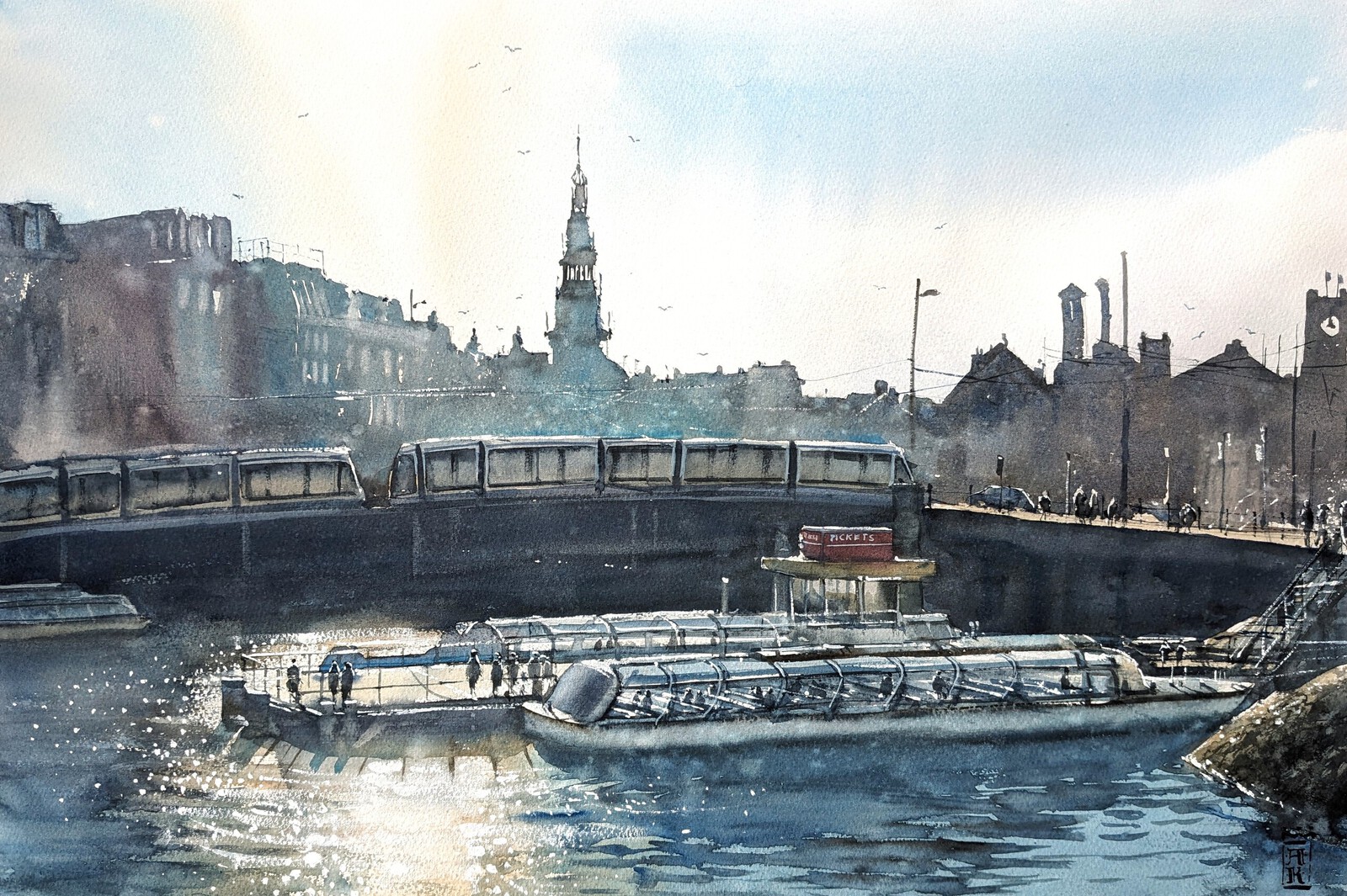 Boten bij het Damrak in Ochtendlicht