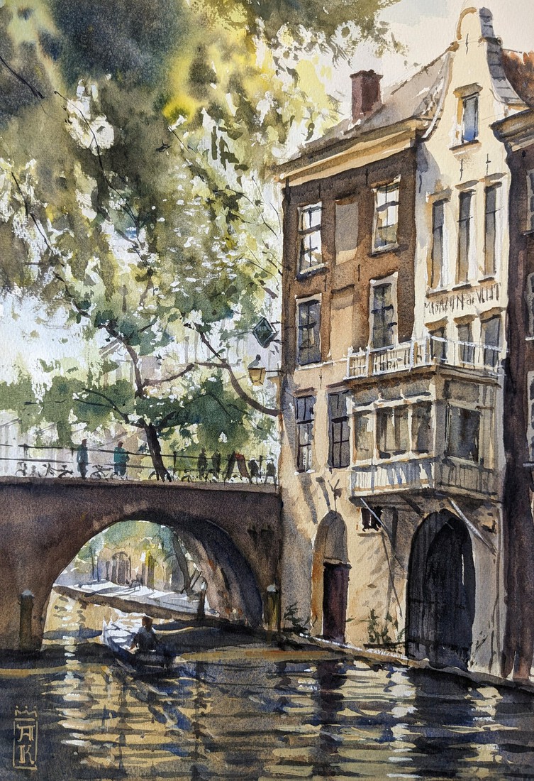 Oudegracht bij de Gaardbrug - en plein air in Utrecht