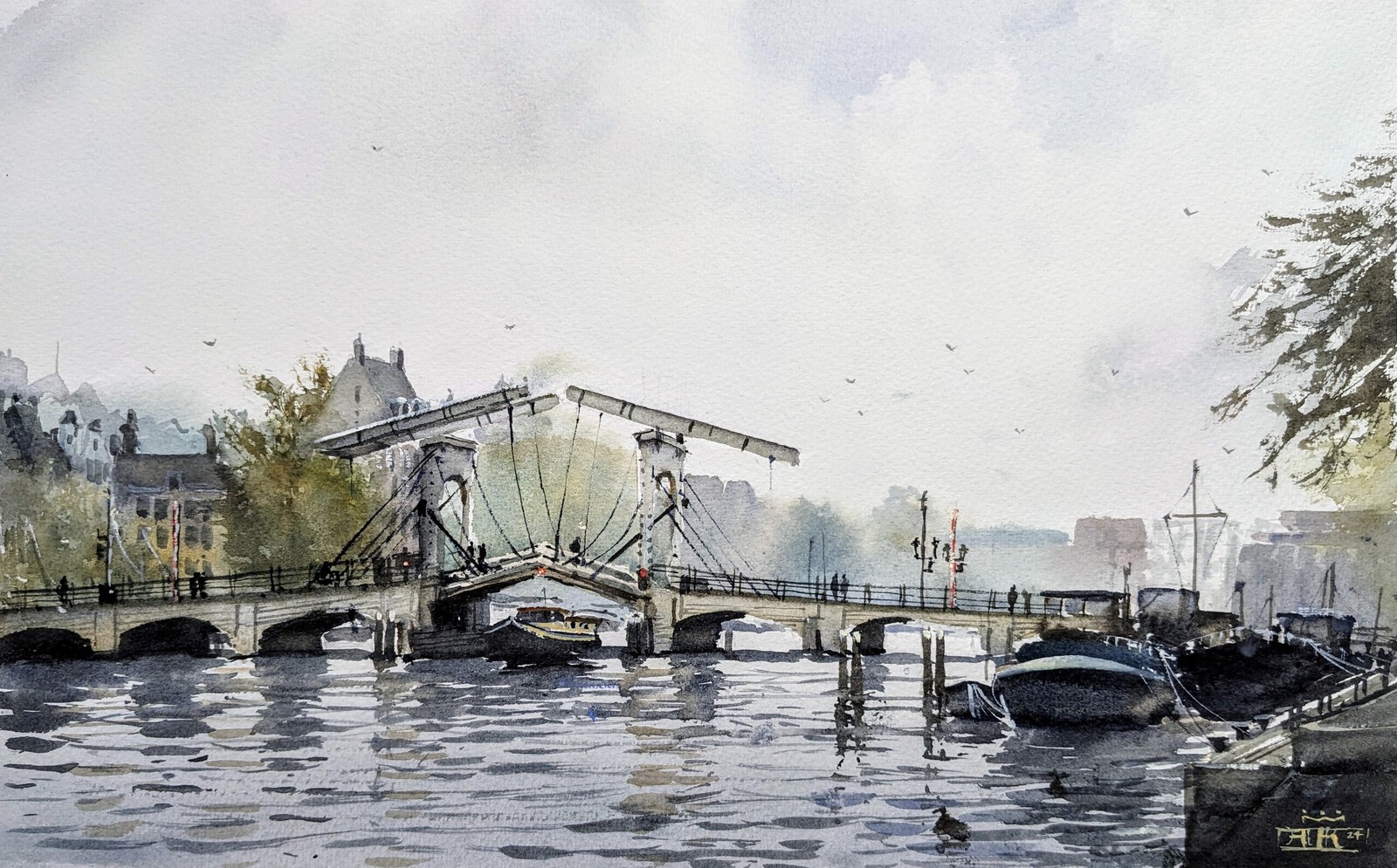 De Magere Brug in Ochtendmist, en plein air
