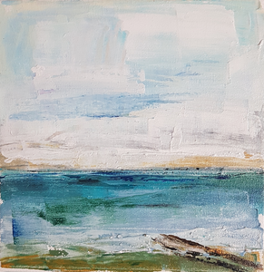 Ik werk graag met paletmes. Dit zie je terug in mijn abstracte zeegezichten en landschappen.