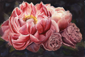 Stillevens in aquarel. 
Bloemen, al dan niet in een vaas, zijn een prachtig kleurrijk onderwerp om te aquarelleren, maar dat geldt ook een neergedwarreld herfstblad.